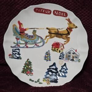 ANTHROPOLOGIE DESSERT PLATE NATHALIE LETE JOYEUX NOEL* Brand New * Christmas